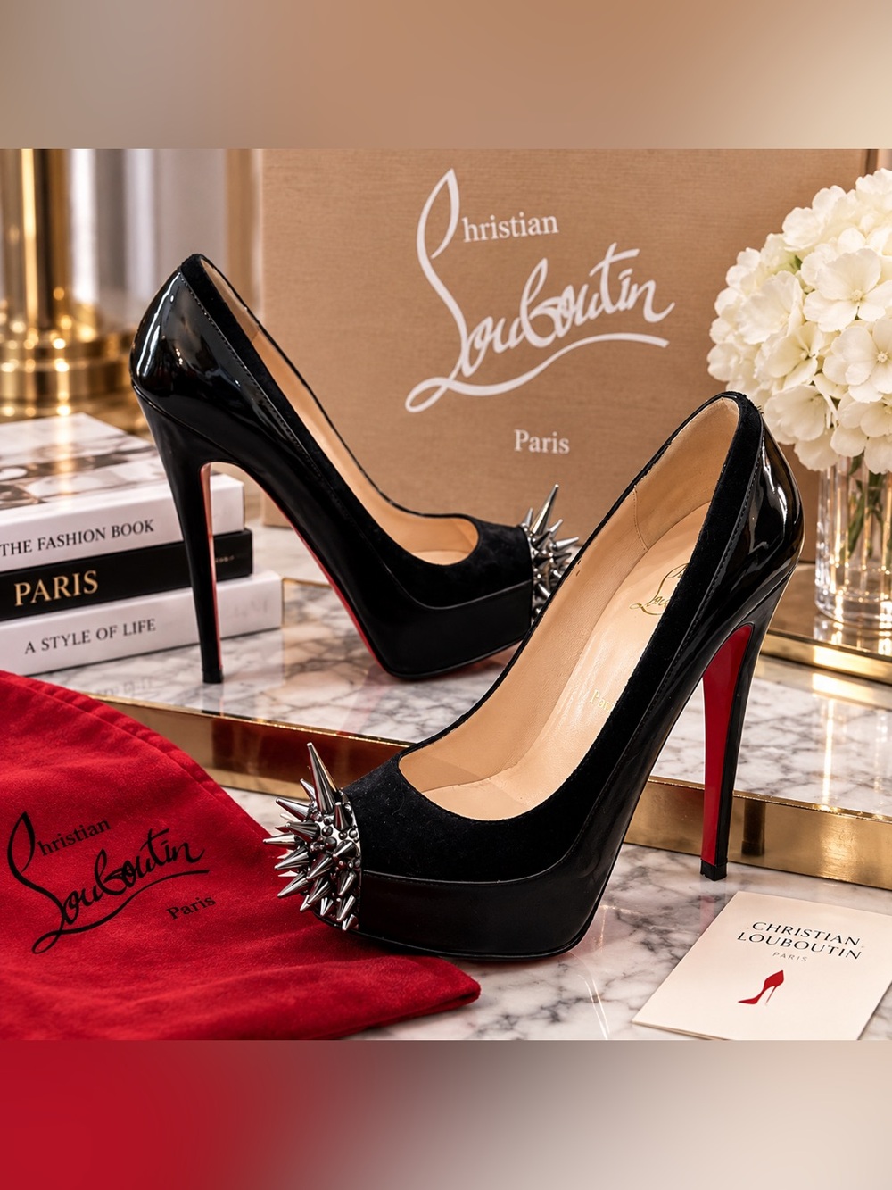 ❤️ Christian Louboutin Black Platform Spike Pumps – Size 36.5